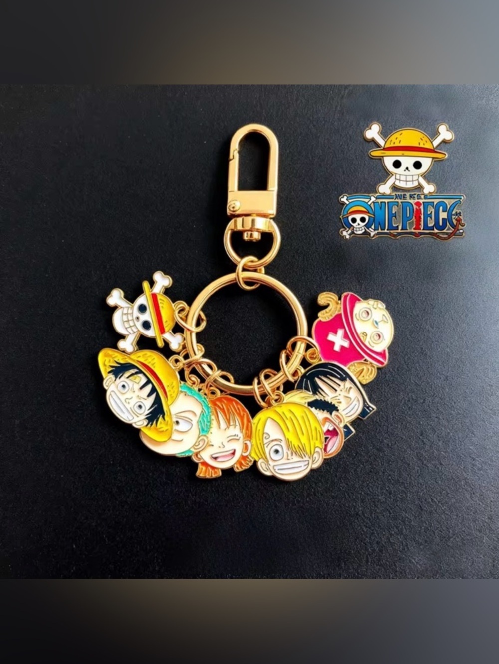 One Piece Anime Enameled Characters Keychain Bag Charm Gold Tone Hardware